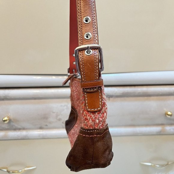 Vintage Y2k Coach Hamptons Herringbone Wool Tweed Baguette Hand Bag - Picture 5 of 10